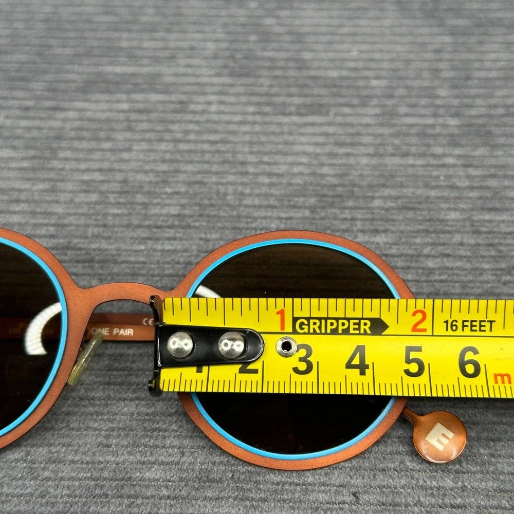 LA Eyeworks Big Time Round Sunglasses Brown Turquoise Blue Metal Made in Japan